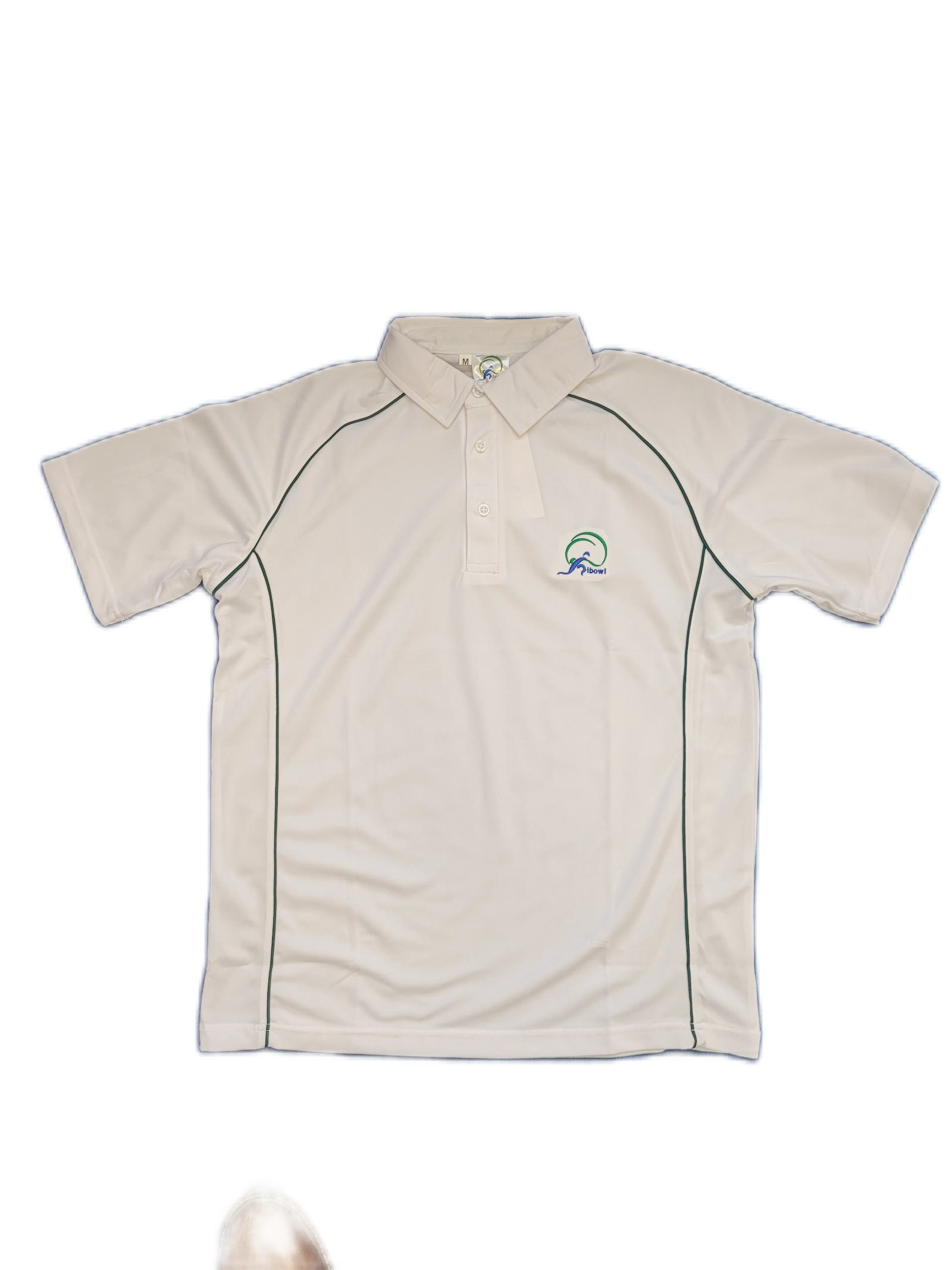 ibowl Polo Shirt White with Bottle Green Piping