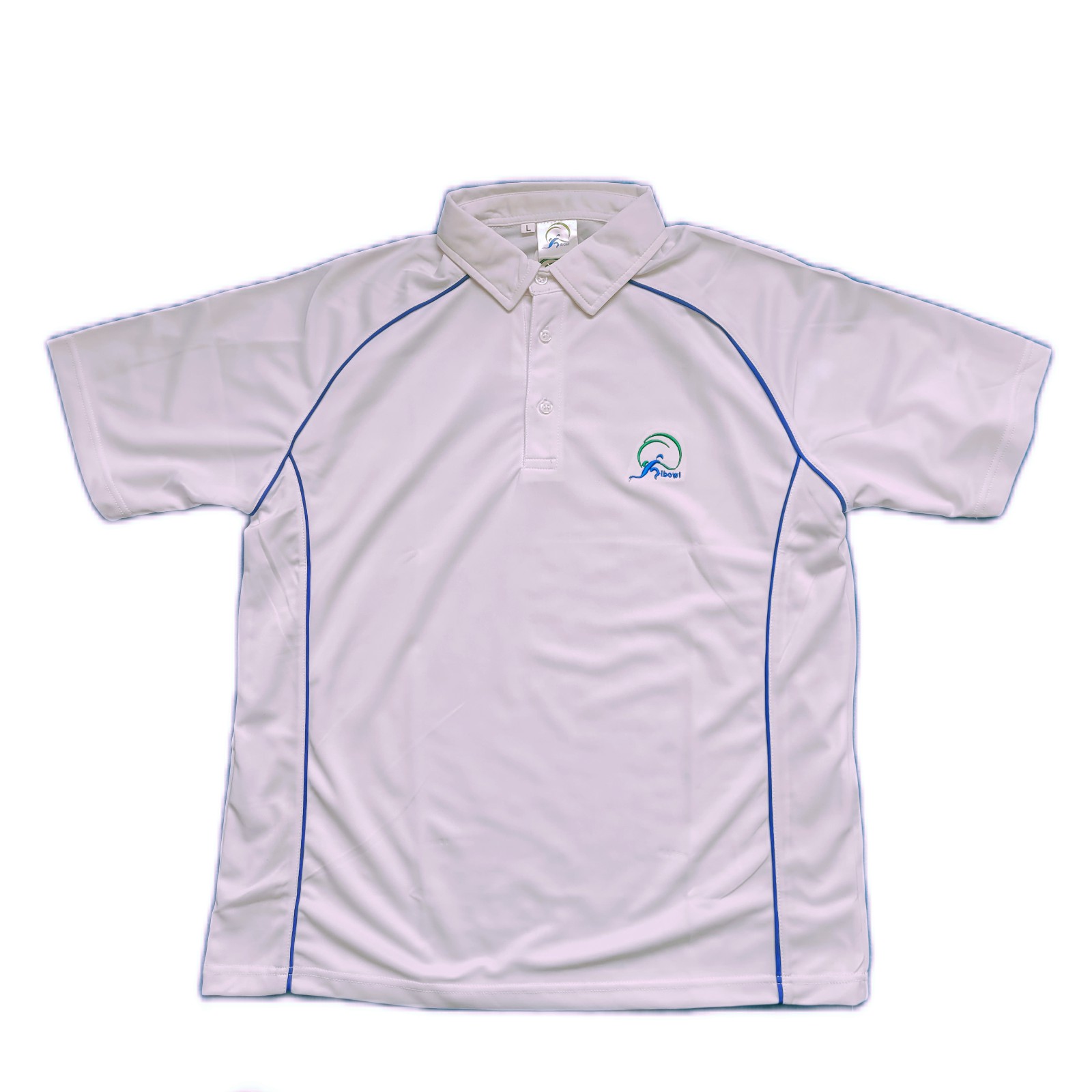 ibowl Polo Shirt White with Royal Blue Piping SAVE 10.00