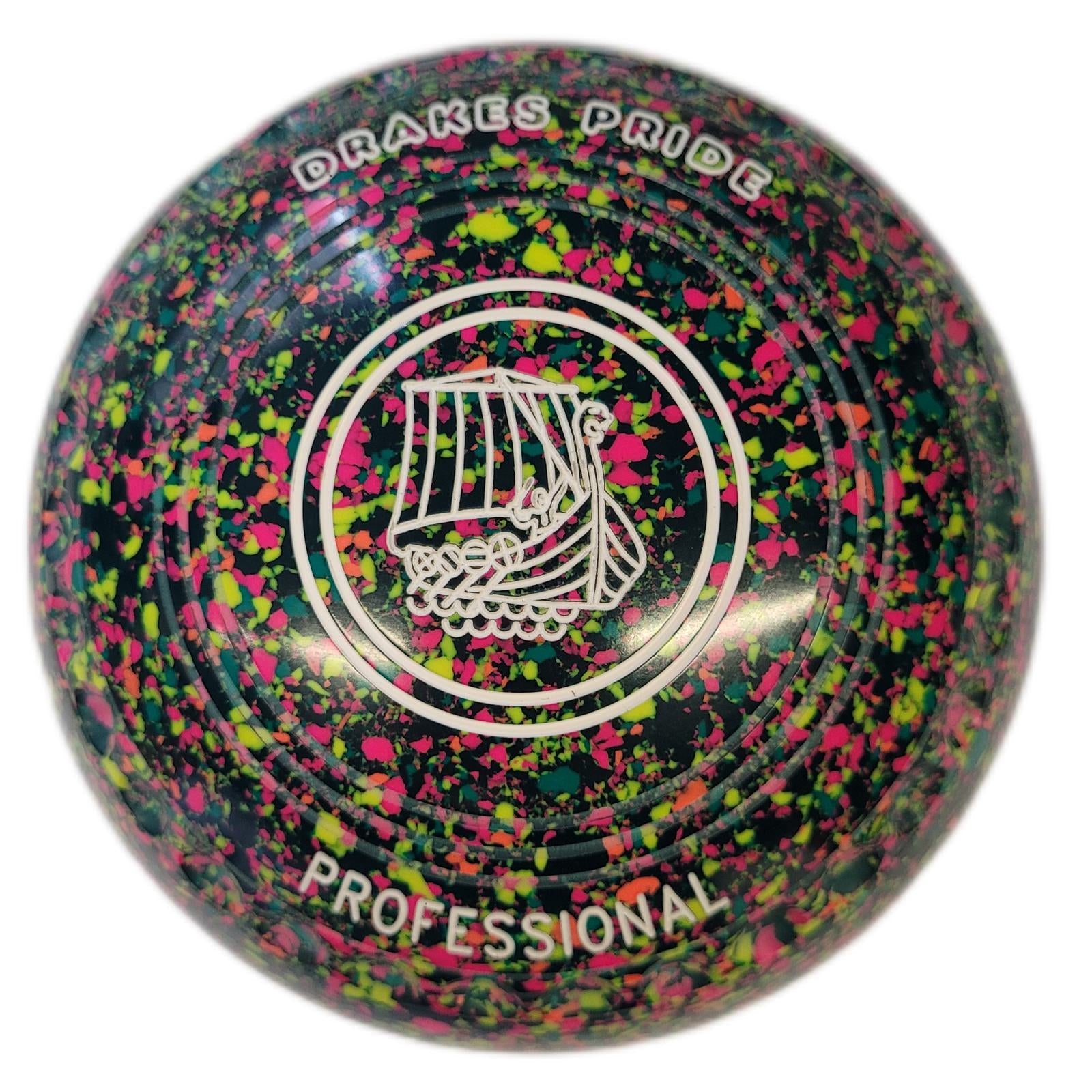 Bowls World product image of Drakes Pride Professional Size 4 Green/Green Florescent Harlequin