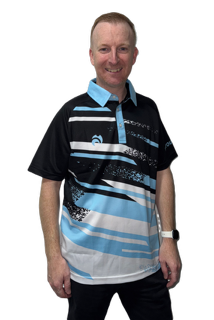 Bowls World product image of Henselite Limited Edition Polo Shirt Black/Sky/White