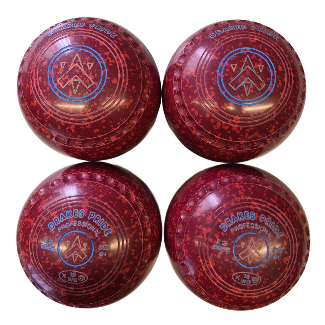 Drakes Pride Professional Bowls Size 4H maroon-red 30 dimple grip
