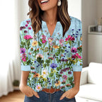 Casual Printed V-neck Top T-shirt Women's Clothing