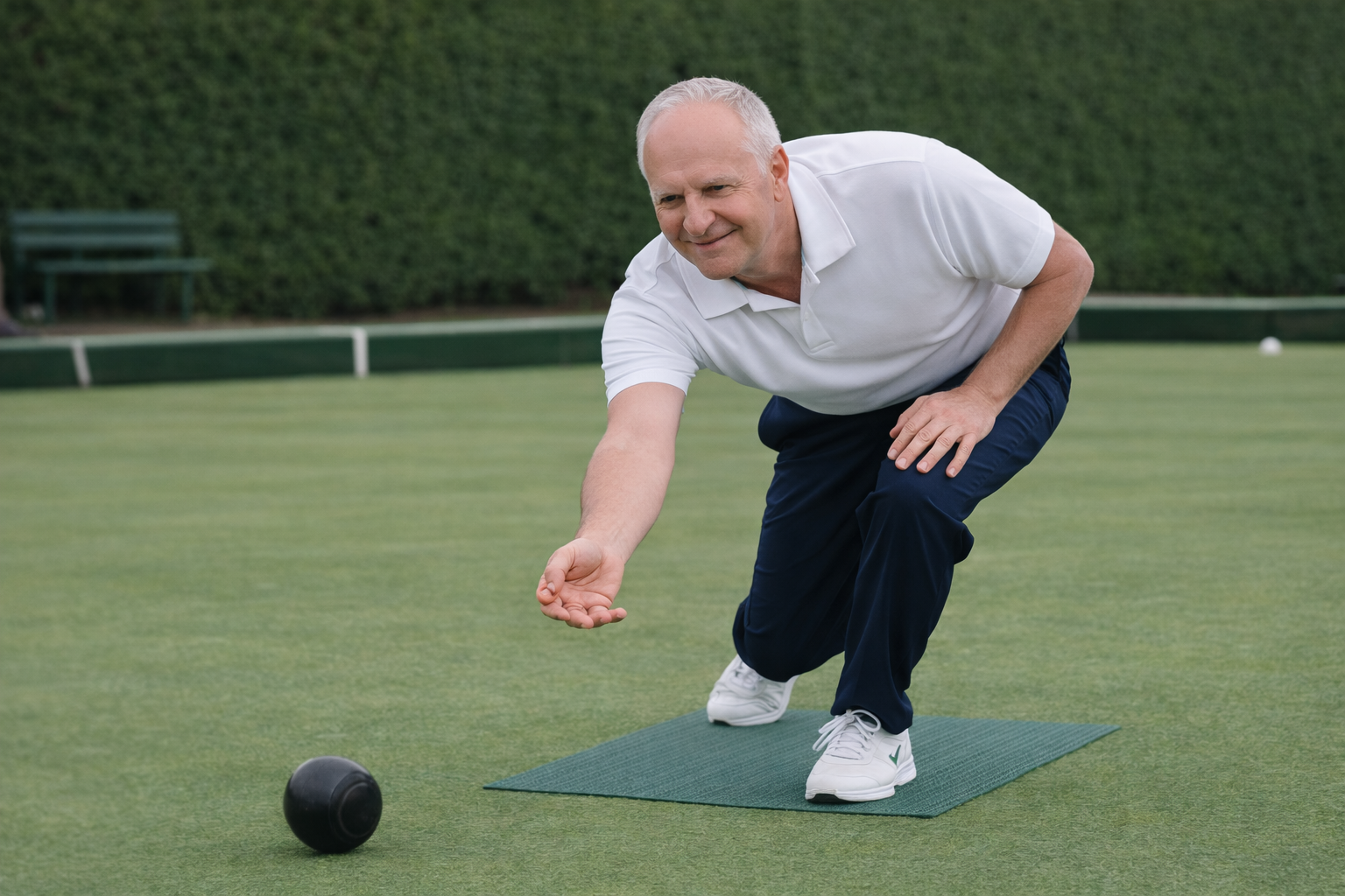 Martin Bowls World playing lawn bowls on bowling green